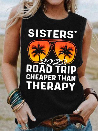 Womens Cute Sisters Road Trip Vacay Vacation 2022 Letter Tanks & Camis