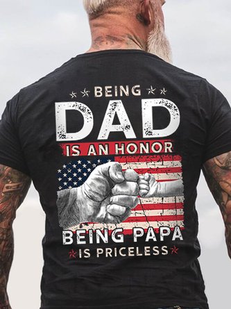 Men's American Flag Being Dad Is An Being Papa Vintage Cotton Loose T-Shirt