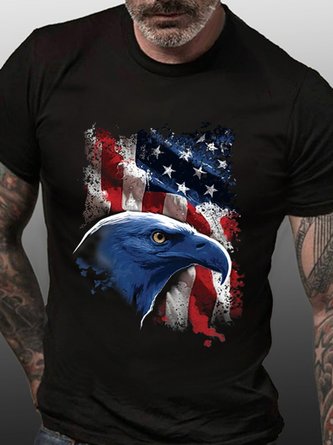 America Flag Men's Vintage Crew Neck Cotton T-Shirt