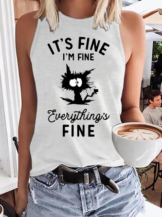 Womens It's Fine I'm Fine Everything Is Fine Funny Cat Sarcastic Tanks & Camis