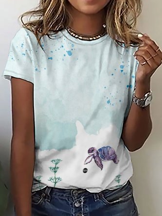 Womens Sea Turtle Print Casual T-Shirt