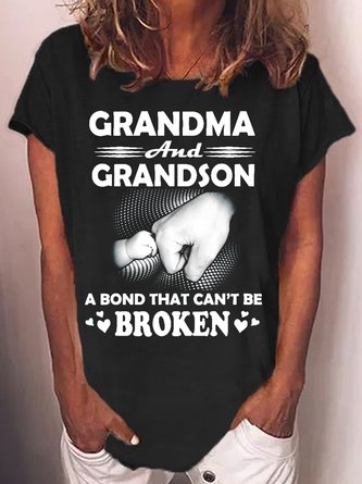 Womens Grandma And Grandson A Bond That Cant Be Broken Cotton-Blend Crew Neck T-Shirt