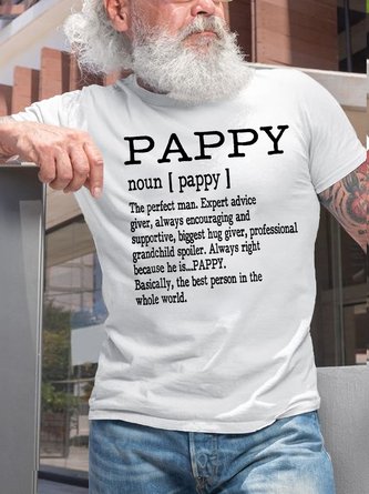 Men Pappy Definition Grandpa Fathers Day Gifts Letters Casual Cotton T-Shirt