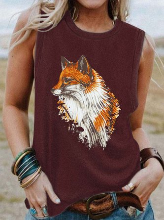 fox women’s Printed Crew Neck Casual Tanks & Camis
