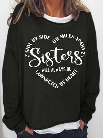 Womens Funny Sister Letter Casual Sweatshirts