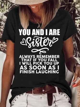 Womens Funny Sister Letter Casual Crew Neck T-Shirt