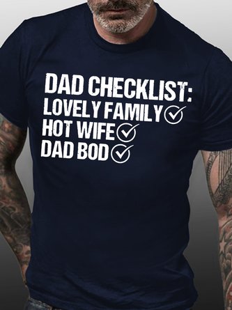 Dad Bod Dad Checklist Dad Jokes Hot Wife Funny Letter Cotton Crew Neck T-Shirt