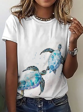Women Watercolor sea turtle Simple T-Shirt