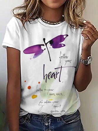 Women Dragonfly Printing Animal Casual T-Shirt