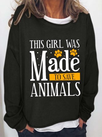 Women Dog Animal Printing Casual Loose Crew Neck Sweatshirts