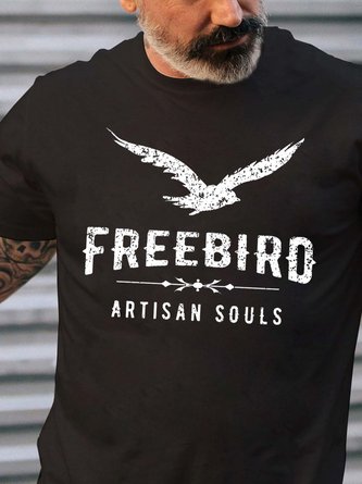 Men Bird Letter Printing Fit Text Letters Casual T-Shirt