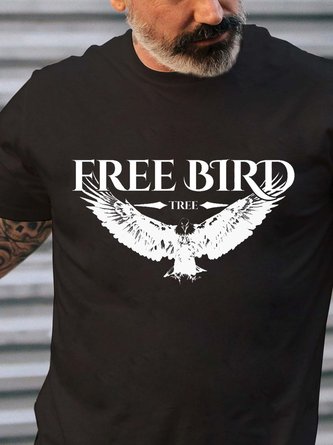 Men Eagle Letter Printing Casual Text Letters Crew Neck T-Shirt