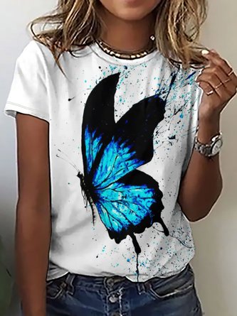 Women Butterfly Simple Loose Animal T-Shirt