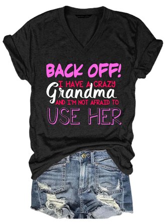 Women Grandma Figure Letter V Neck T-Shirt