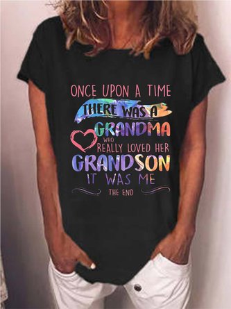 Women Grandma Letter Casual Loose Crew Neck T-Shirt