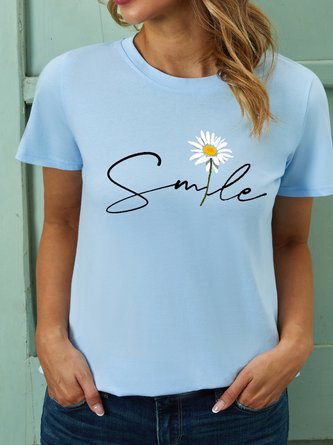 Womens Smile Flower Inspire Cotton Casual Top