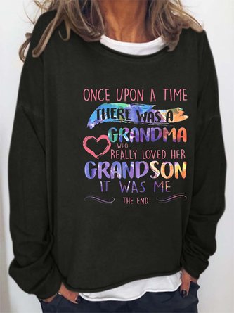 Women Grandma Love Text Letters Casual Crew Neck Sweatshirts