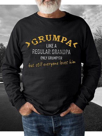 Men's Grumpa Like Regular Grandpa Print Crew Neck Casual Text Letters Sweatshirt