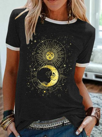 Womens Moon And Sun Print  Casual T-Shirt