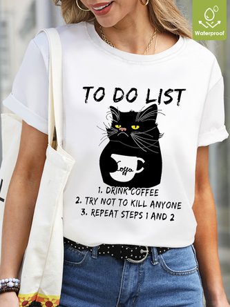 Funny Black Cat To Do List Drink Coffee Loose Casual T-Shirt