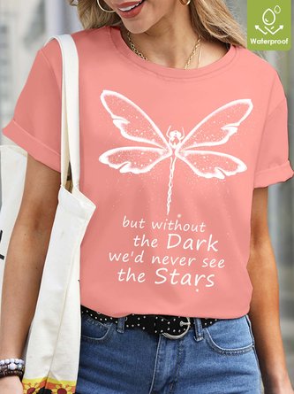 Women Dragonfly Animal Light Text Letters Casual T-Shirt