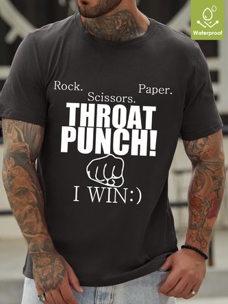 Men Funny Graphic Rock Paper Scissors Throat Punch I Win Casual T-Shirt