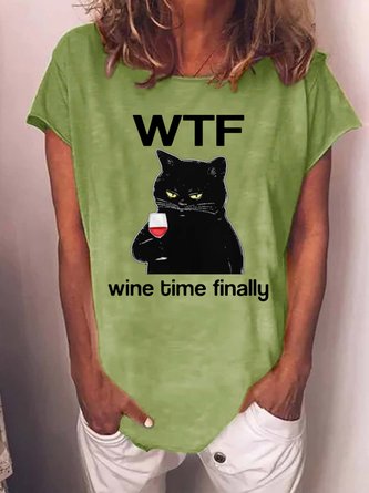 Lilicloth X Kelly WTF Wine Time Finally Women's Cat T-Shirt