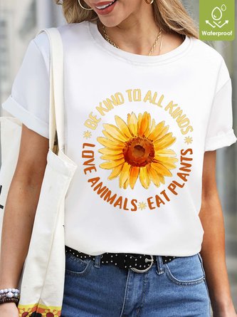 Women Animal Letters Waterproof Oilproof And Stainproof Fabric Casual Loose T-Shirt