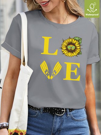 Loose Sunflower Casual Waterproof Oilproof And Stainproof FabricT-Shirt