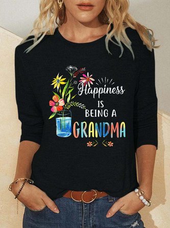 Women Grandma Family Plant Text Letters Cotton-Blend Loose Tops