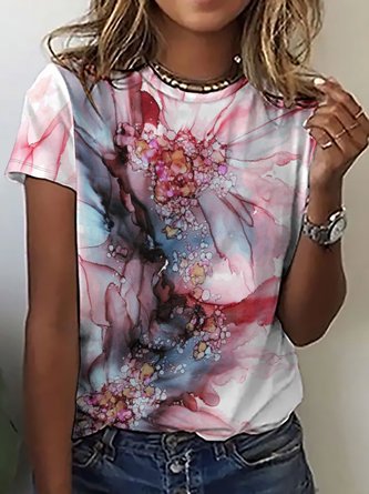 Women Floral Texture Colorful Loose Floral T-Shirt