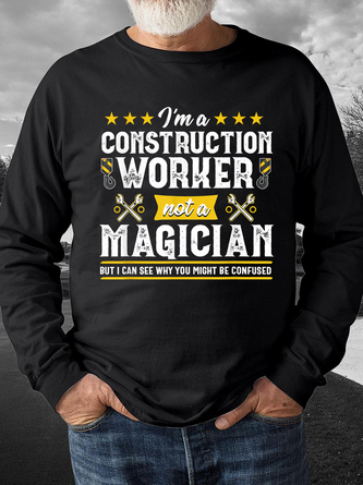 Men Construction Worker Magician Letters Crew Neck Text Letters Sweatshirt