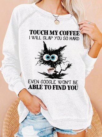 Womens Funny Coffee Crazy Black Cat Crew Neck Sweatshirts