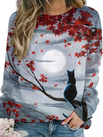 Womens Black Cat in Silvery Moonlight Casual Sweatshirts