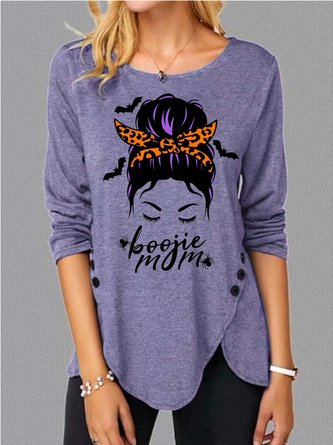 Women Halloween Witch Bats Spider Boo Mom Loose Tops
