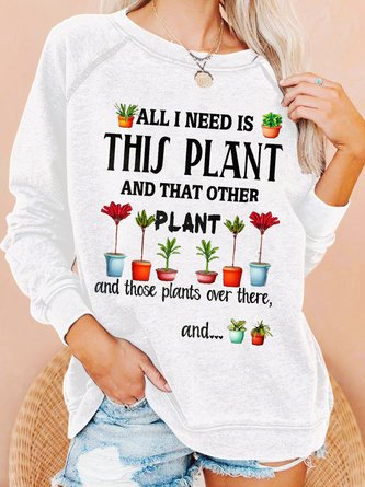Womens Funny Plant Lover Letter Casual Crew Neck Sweatshirts
