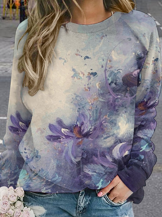 Women Large Format Flowers Raglan Sleeve Abstract Sweatshirts
