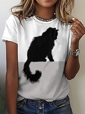 Womens Lovely Cute Cat Print T-Shirt