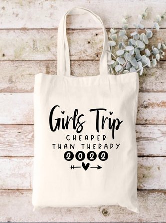 Girls Trip Text Letters Commuting Canvas Shopping Tote