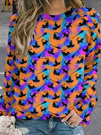 Lilicloth X Paula Cat Witch Pattern Women's Halloween Sweatshirts