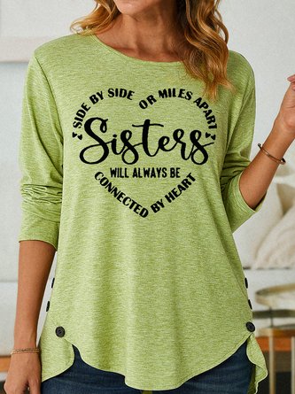 Text Letters Cotton-Blend Casual Long Sleeve Top