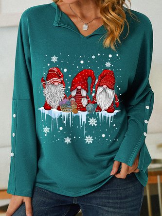 Christmas Graphic Women's V Neck Loose Sweatshirt