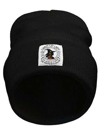 Happy Halloween Crazy Cat Lady Witch Graphic Beanie Hat