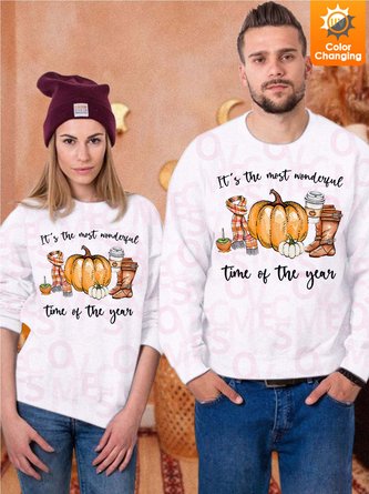 Unisex The Most wonderful Time Of The Year Halloween Pumpkin Light Sunlight Sensitive Sweatshirt Casual Loose Sweatshirt