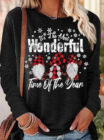 Womnes Christmas gnomes New Year Letters Crew Neck Tops