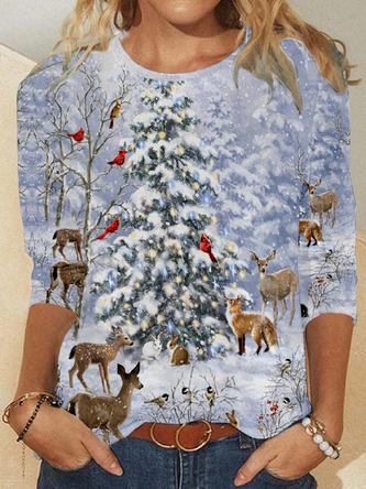 Women's Christmas Tree Elk Casual Long Sleeve Top