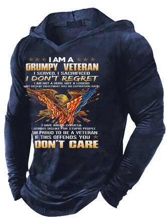 Men I Am A Grumpy Veteran I Don’t Care Hoodie Text Letters Sweatshirt