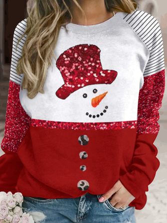 Women's Christmas Snowman Crew Neck Casual Sweatshirt