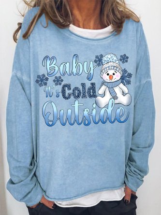 Women's Baby It Is Cold Outside Graphics Print Loose Christmas Snowman Casual Sweatshirt