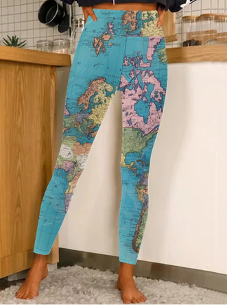 Women's Map Print Casual Leggings